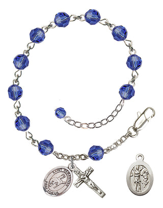 Adjustable Sterling Silver 6mm Austrian Crystal Saint Sebastian / Rodeo Rosary Bracelet in Sapphire