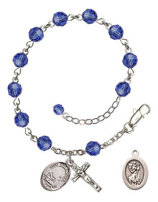 Adjustable Sterling Silver 6mm Austrian Crystal Saint Christopher / Fishing Rosary Bracelet in Sapphire