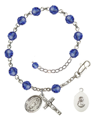 Sterling Silver 6mm Austrian Crystal Our Lady of Guadalupe Rosary Bracelet in Sapphire Engraved Catholic Saint Jewelry