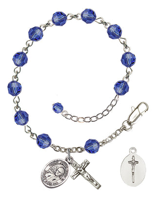 Adjustable Sterling Silver 6mm Austrian Crystal Saint John Paul II Rosary Bracelet in Sapphire