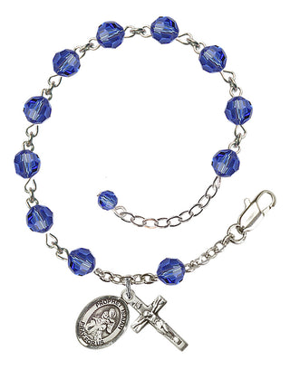 Sterling Silver 6mm Austrian Crystal Saint Isaiah Rosary Bracelet in Sapphire Engraved Catholic Saint Jewelry