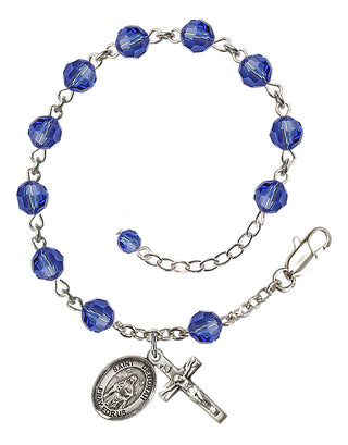 Sterling Silver 6mm Austrian Crystal Saint Deborah Rosary Bracelet in Sapphire Engraved Catholic Saint Jewelry