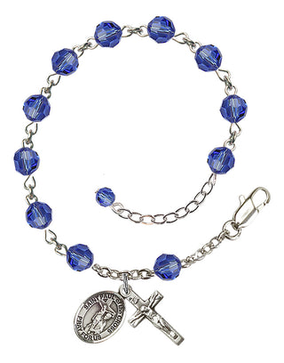 Sterling Silver 6mm Austrian Crystal Saint Paul of the Cross Rosary Bracelet in Sapphire Engraved Catholic Saint Jewelry