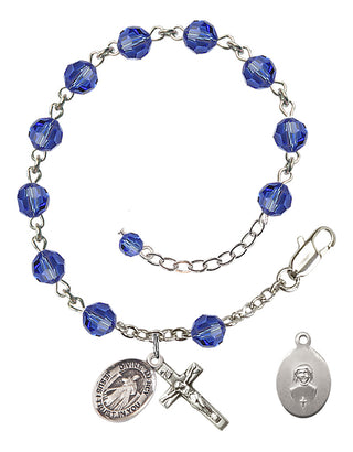 Adjustable Sterling Silver 6mm Austrian Crystal Divine Mercy Rosary Bracelet in Sapphire