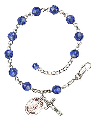 Sterling Silver 6mm Austrian Crystal Saint Eligius Rosary Bracelet in Sapphire Engraved Catholic Saint Jewelry