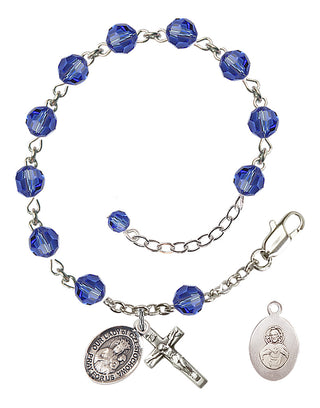 Adjustable Sterling Silver 6mm Austrian Crystal Our Lady of Czestochowa Rosary Bracelet in Sapphire