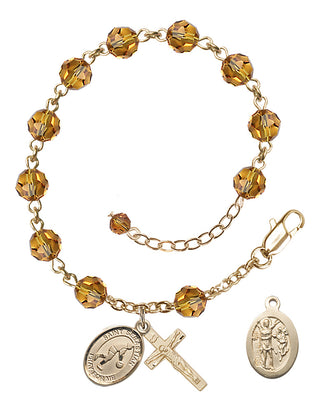 Adjustable 14 Karat Gold-Filled 6mm Austrian Crystal Saint Sebastian/Basketball Rosary Bracelet in Topaz