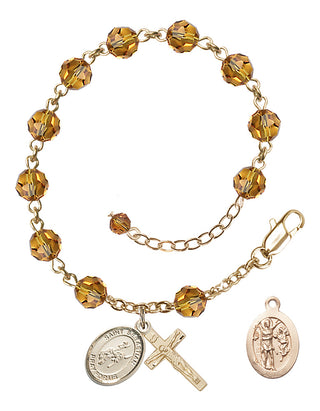Adjustable 14 Karat Gold-Filled 6mm Austrian Crystal Saint Sebastian / Rodeo Rosary Bracelet in Topaz