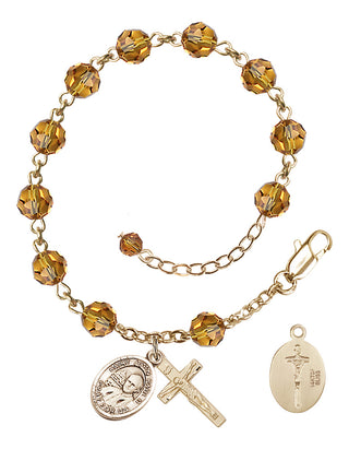 Adjustable 14 Karat Gold-Filled 6mm Austrian Crystal Saint John Paul II Rosary Bracelet in Topaz