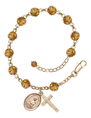 14kt Gold-Filled 6mm Austrian Crystal Saint Lucy Rosary Bracelet in Topaz Engraved Catholic Saint Jewelry