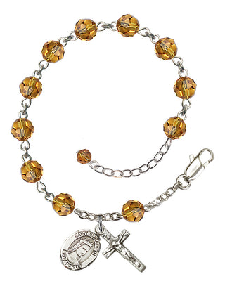 Sterling Silver 6mm Austrian Crystal Saint Elizabeth of Hungary Rosary Bracelet in Topaz Engraved Catholic Saint Jewelry