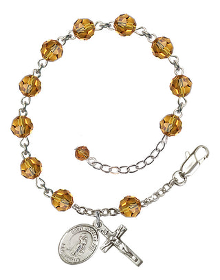Sterling Silver 6mm Austrian Crystal Saint Joan of Arc Rosary Bracelet in Topaz Engraved Catholic Saint Jewelry