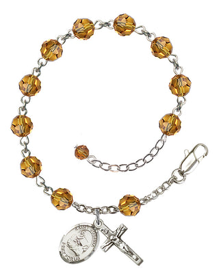 Sterling Silver 6mm Austrian Crystal Saint Joshua Rosary Bracelet in Topaz Engraved Catholic Saint Jewelry
