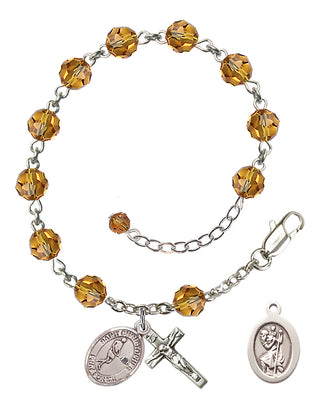 Adjustable Sterling Silver 6mm Austrian Crystal Saint Christopher/Tennis Rosary Bracelet in Topaz