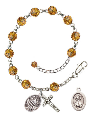 Adjustable Sterling Silver 6mm Austrian Crystal Saint Christopher/Swimming Rosary Bracelet in Topaz