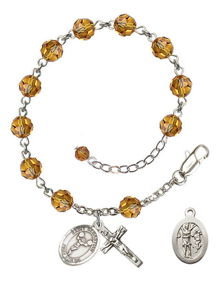 Adjustable Sterling Silver 6mm Austrian Crystal Saint Sebastian/Cheerleading Rosary Bracelet in Topaz