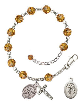 Adjustable Sterling Silver 6mm Austrian Crystal Saint Sebastian/Field Hockey Rosary Bracelet in Topaz