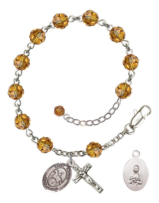 Adjustable Sterling Silver 6mm Austrian Crystal Saint Kateri/Equestrian Rosary Bracelet in Topaz