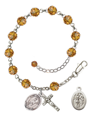 Adjustable Sterling Silver 6mm Austrian Crystal Saint Sebastian / Rodeo Rosary Bracelet in Topaz