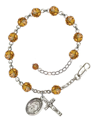 Sterling Silver 6mm Austrian Crystal Saint Maria Goretti Rosary Bracelet in Topaz Engraved Catholic Saint Jewelry