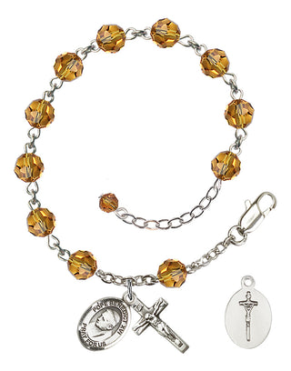 Adjustable Sterling Silver 6mm Austrian Crystal Pope Emeritace Benedict XVI Rosary Bracelet in Topaz