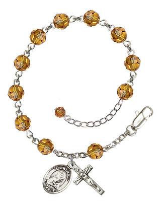 Sterling Silver 6mm Austrian Crystal Saint Victoria Rosary Bracelet in Topaz Engraved Catholic Saint Jewelry