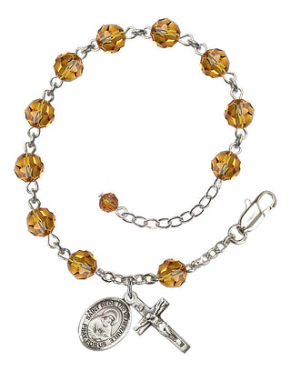Sterling Silver 6mm Austrian Crystal Saint Bede the Venerable Rosary Bracelet in Topaz Engraved Catholic Saint Jewelry