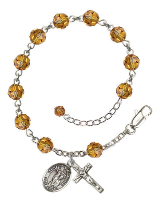 Sterling Silver 6mm Austrian Crystal Saint Paul of the Cross Rosary Bracelet in Topaz Engraved Catholic Saint Jewelry