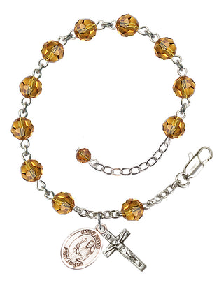 Sterling Silver 6mm Austrian Crystal Saint Regis Rosary Bracelet in Topaz Engraved Catholic Saint Jewelry