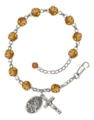 Sterling Silver 6mm Austrian Crystal Our Lady of Precious Blood Rosary Bracelet in Topaz Engraved Catholic Saint Jewelry
