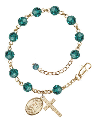 14kt Gold-Filled 6mm Austrian Crystal Saint Daniel Rosary Bracelet in Zircon Engraved Catholic Saint Jewelry