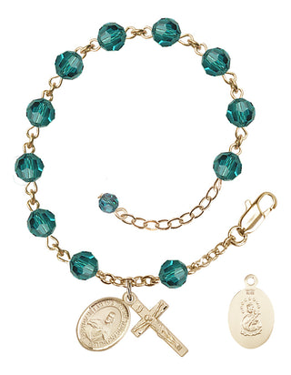 14kt Gold-Filled 6mm Austrian Crystal Scapular Rosary Bracelet in Zircon Engraved Catholic Saint Jewelry
