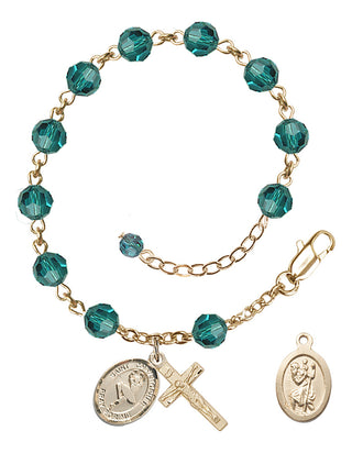 14kt Gold-Filled 6mm Austrian Crystal Saint Christopher/Dance Rosary Bracelet in Zircon Engraved Catholic Saint Jewelry