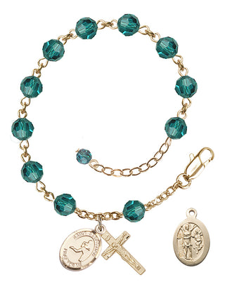 Adjustable 14 Karat Gold-Filled 6mm Austrian Crystal Saint Sebastian/Track & Field Rosary Bracelet in Zircon