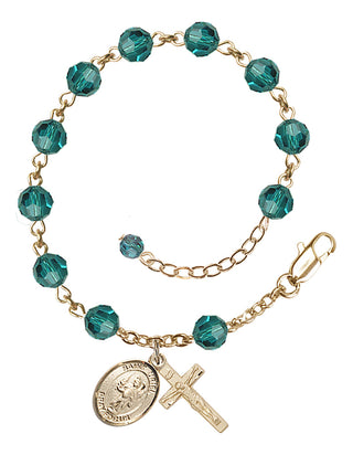 14kt Gold-Filled 6mm Austrian Crystal Saint Uriel the Archangel Rosary Bracelet in Zircon Engraved Catholic Saint Jewelry