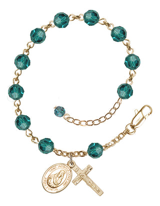 14kt Gold-Filled 6mm Austrian Crystal Saint Jadwiga of Poland Rosary Bracelet in Zircon Engraved Catholic Saint Jewelry