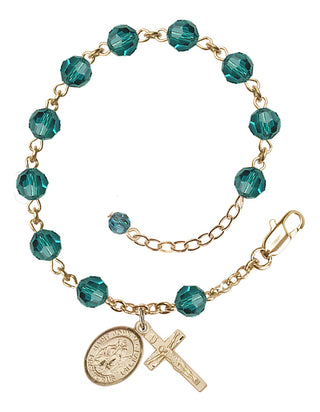 14kt Gold 6mm Austrian Crystal Saint John the Baptist Rosary Bracelet in Zircon Engraved Catholic Saint Jewelry