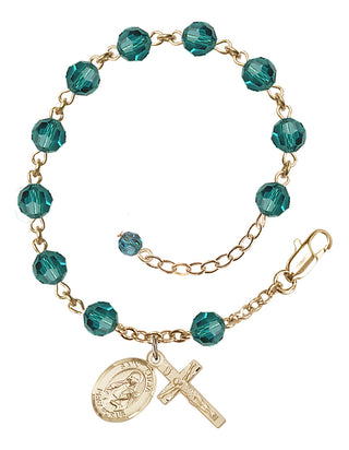 14kt Gold 6mm Austrian Crystal Saint Lucia of Syracuse Rosary Bracelet in Zircon Engraved Catholic Saint Jewelry
