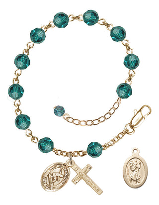 Adjustable 14 Karat Gold 6mm Austrian Crystal Saint Christopher/Surfing Rosary Bracelet in Zircon