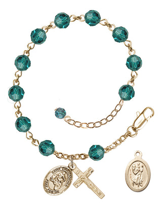 Adjustable 14 Karat Gold 6mm Austrian Crystal Saint Christopher/Motorcycle Rosary Bracelet in Zircon