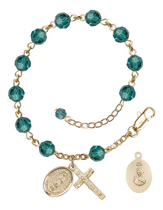 14kt Gold 6mm Austrian Crystal Our Lady of Guadalupe Rosary Bracelet in Zircon Engraved Catholic Saint Jewelry