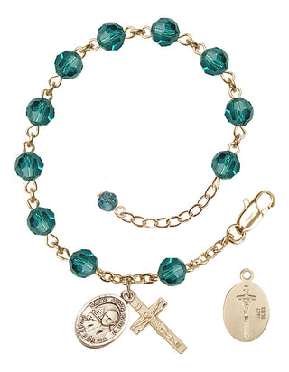 Adjustable 14 Karat Gold 6mm Austrian Crystal Saint John Paul II Rosary Bracelet in Zircon