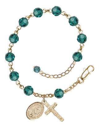 14kt Gold 6mm Austrian Crystal Saint Lidwina of Schiedam Rosary Bracelet in Zircon Engraved Catholic Saint Jewelry