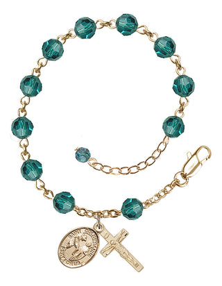 14kt Gold 6mm Austrian Crystal Saint Columbanus Rosary Bracelet in Zircon Engraved Catholic Saint Jewelry