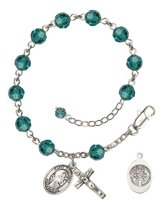 Sterling Silver 6mm Austrian Crystal Saint Benedict Rosary Bracelet in Zircon Engraved Catholic Saint Jewelry