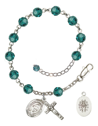Sterling Silver 6mm Austrian Crystal Miraculous Rosary Bracelet in Zircon Engraved Catholic Saint Jewelry