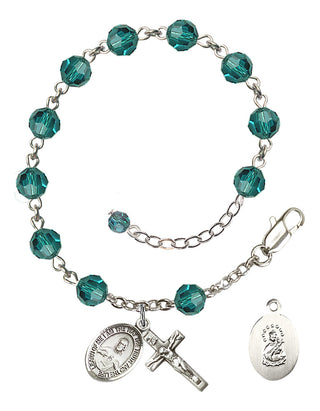 Sterling Silver 6mm Austrian Crystal Scapular Rosary Bracelet in Zircon Engraved Catholic Saint Jewelry