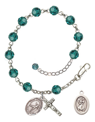 Adjustable Sterling Silver 6mm Austrian Crystal Saint Christopher/Figure Skating Rosary Bracelet in Zircon