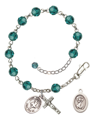 Sterling Silver 6mm Austrian Crystal Saint Christopher/Dance Rosary Bracelet in Zircon Engraved Catholic Saint Jewelry