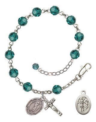 Adjustable Sterling Silver 6mm Austrian Crystal Saint Sebastian/Golf Rosary Bracelet in Zircon